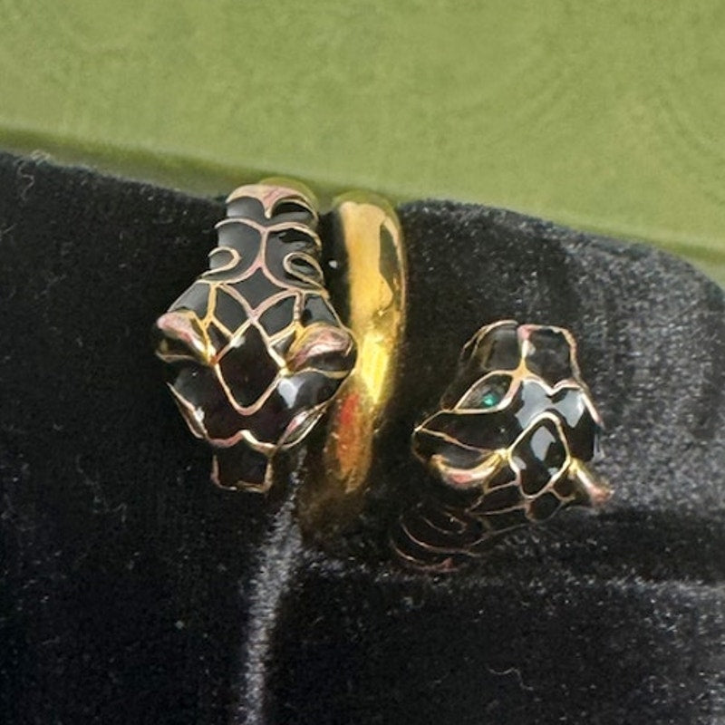 Gucci Garden Tiger Head Statement Ring Gold Plated with Green Crystal Eyes Sz 7