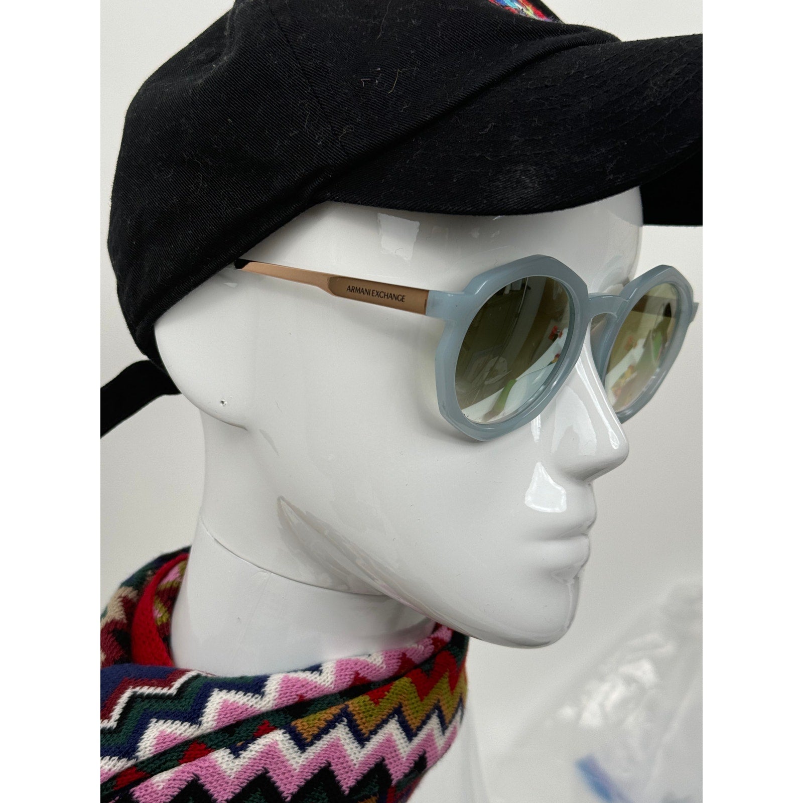 Armani Exchange Light Blue Round Geometric Sunglasses