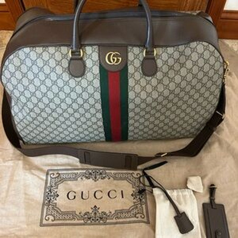 Gucci LARGE Savoy, duffel bag, GG supreme brown and tan, made in Italy NWT