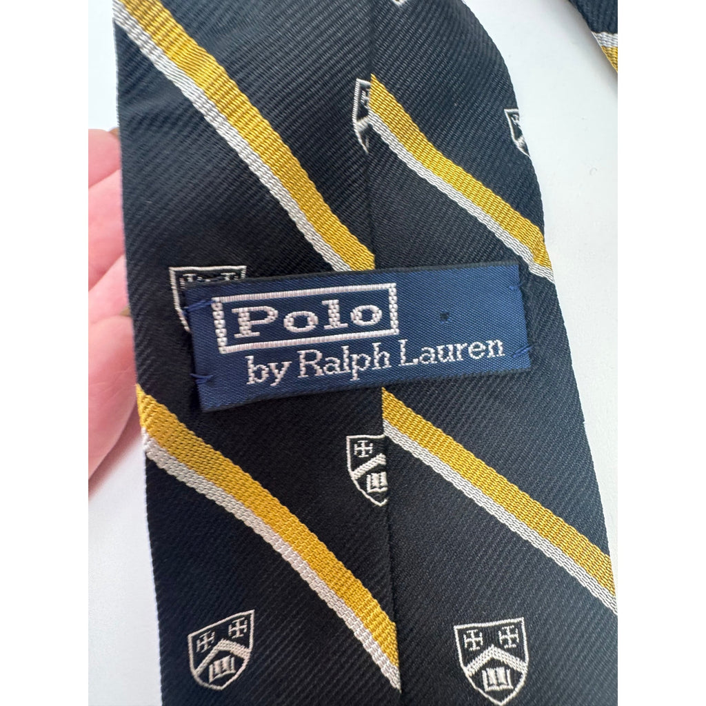Ralph Lauren Men's NWOT Black & Yellow Crest Silk Tie Made in Italy