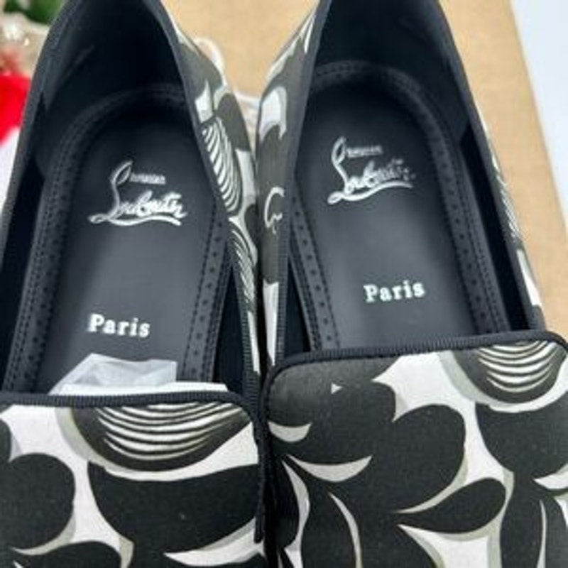 Christian Louboutin Mens dandelion flat black/white loafers size 46.5 Italy