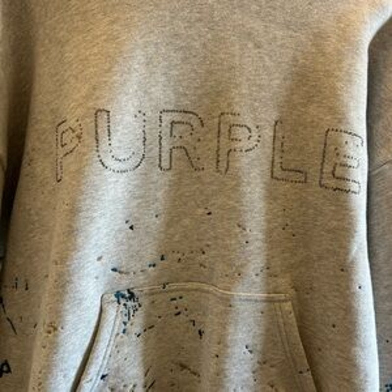 Men's Purple brand paint, splattered, crystal wordmark, heavy cotton fleece M