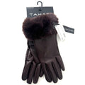 Women's Tahari NWT Brown Leather Gloves With Faux Fur Cuffs
