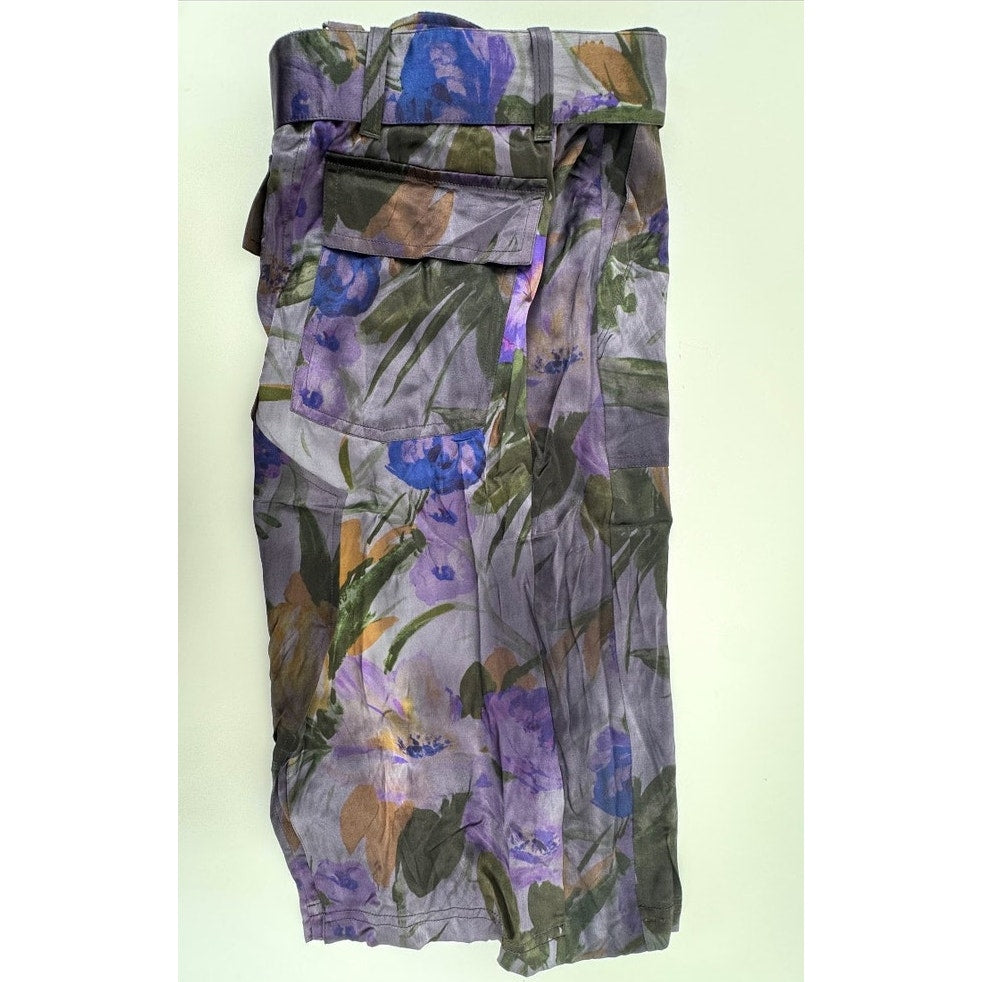 Dries Van Noten Multicolor Silk Floral Belted Utility Skirt Size 38