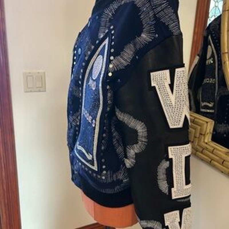 Men's WHO DECIDES war hardware, varsity jacket, size XL