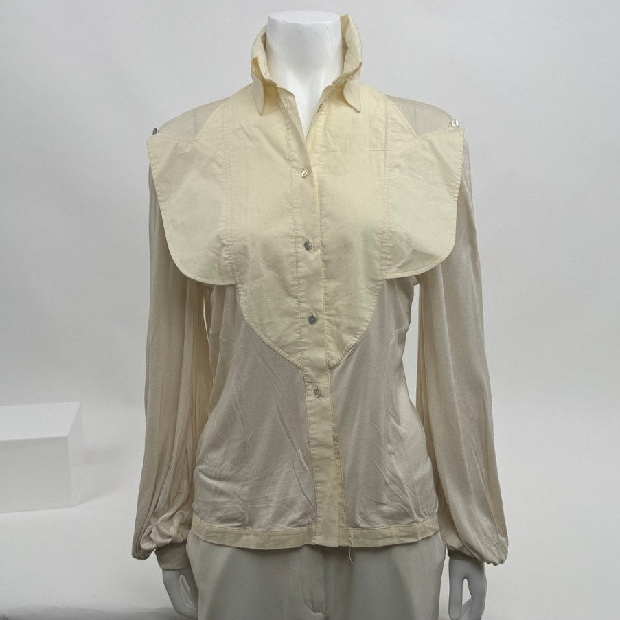 Bora Aksu Cream Ruffle Cotton Long Sleeve Button Front Blouse Size 10