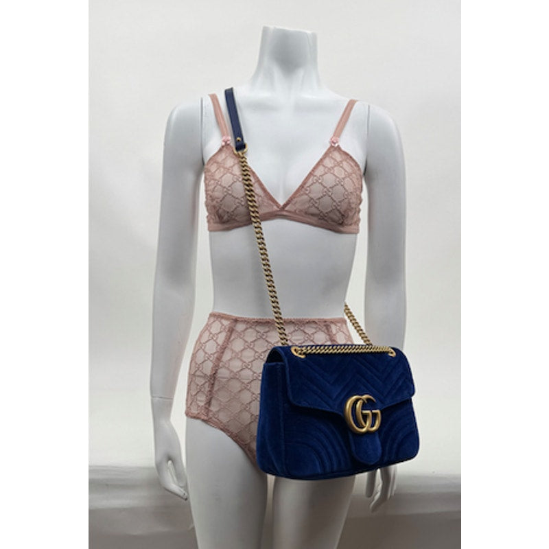 Gucci NWT Blush Pink GG Logo Lace Bra & High Waist Briefs Lingerie Set Size S