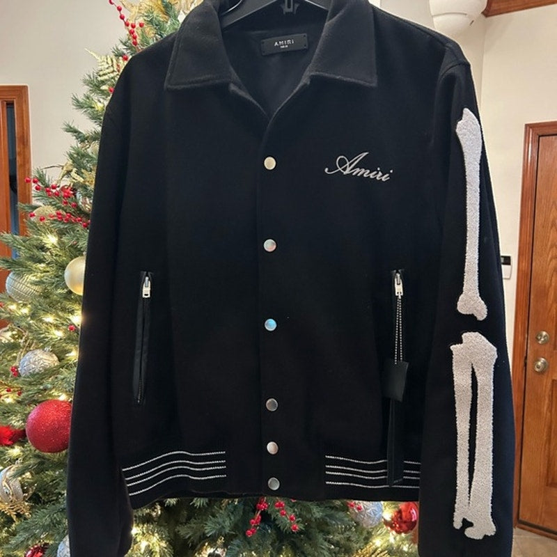 Men's Amiri bones wool black varsity jacket size 52/ extra large