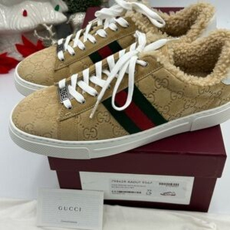 Women's Gucci ace GG suede sneakers with shearling lining size 39 made in Italy