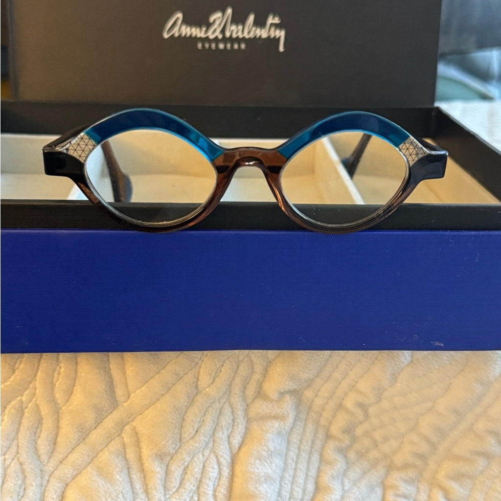 Anne et Valentin Blue and Brown and cross hatch handmade gorgeous frames