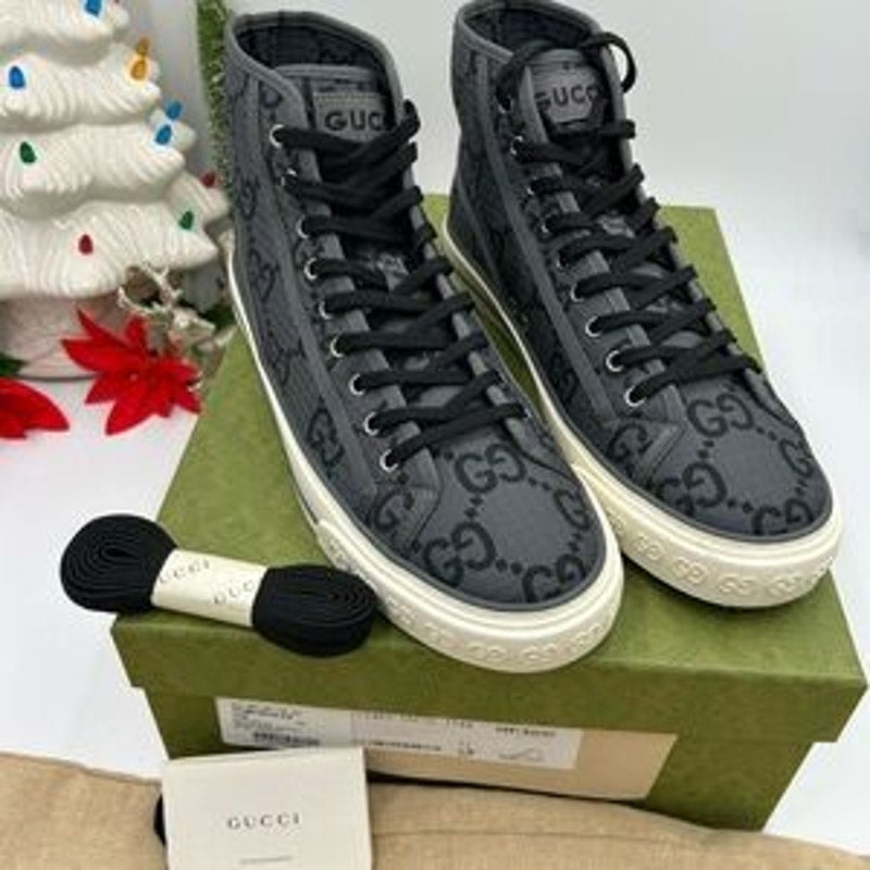Gucci Men's tennis 1977 Black and Gray High-Top Sneakers size 11 made in Italy