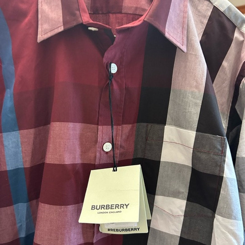 Burberry London England Men's Checkered Shirt - Red and Black size XL