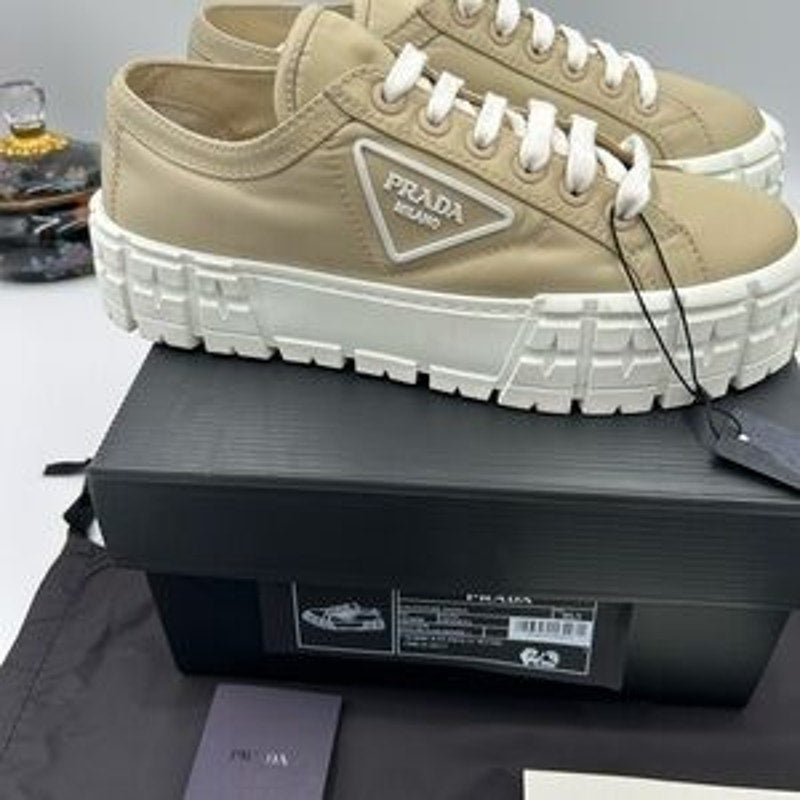 Women's Prada re-wheel gabardine sneaker in Desert beige size 40.5 made in Italy