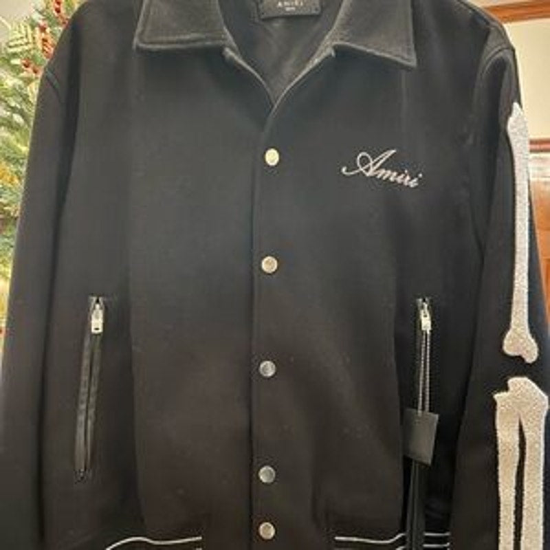 Men's Amiri bones wool black varsity jacket size 52/ extra large