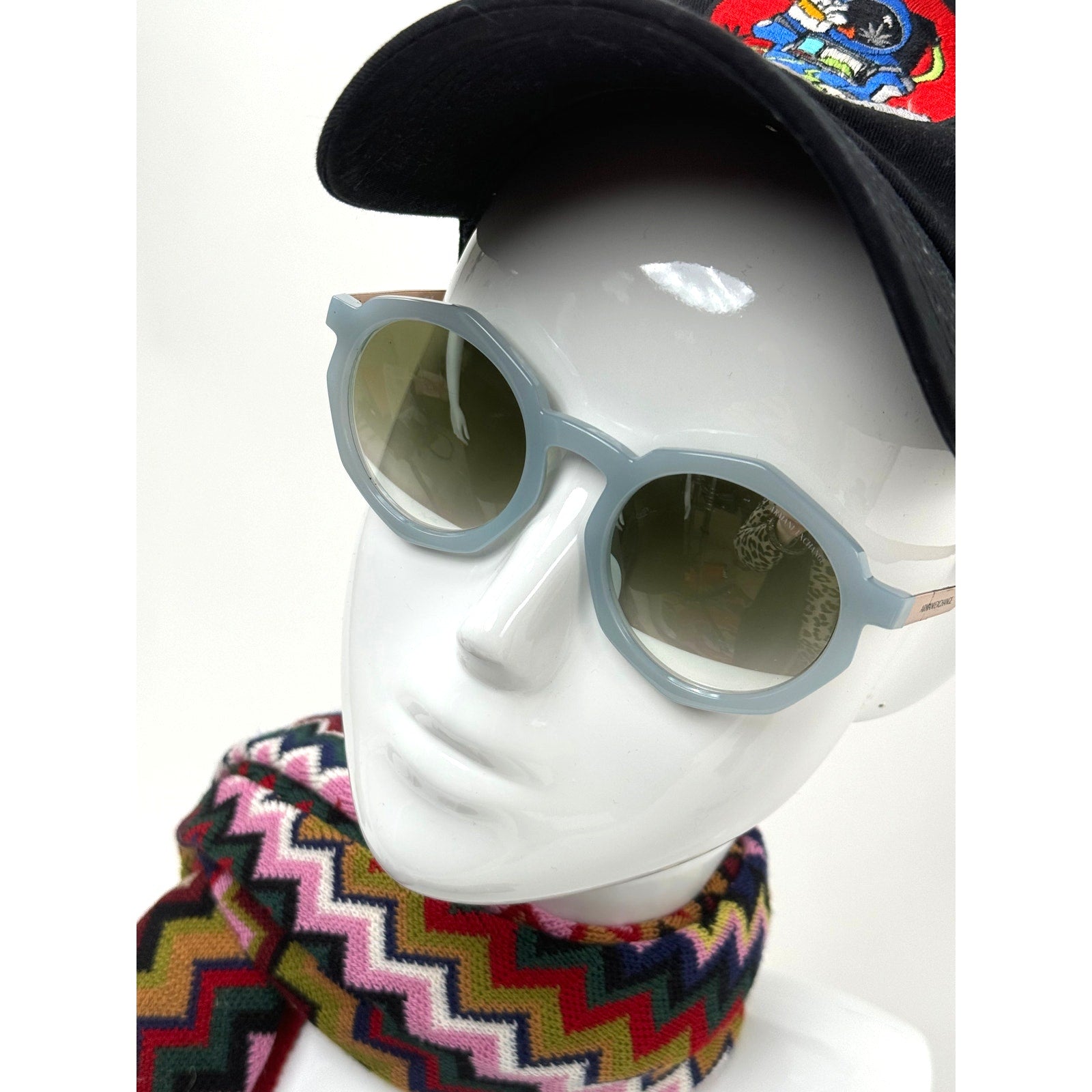 Armani Exchange Light Blue Round Geometric Sunglasses