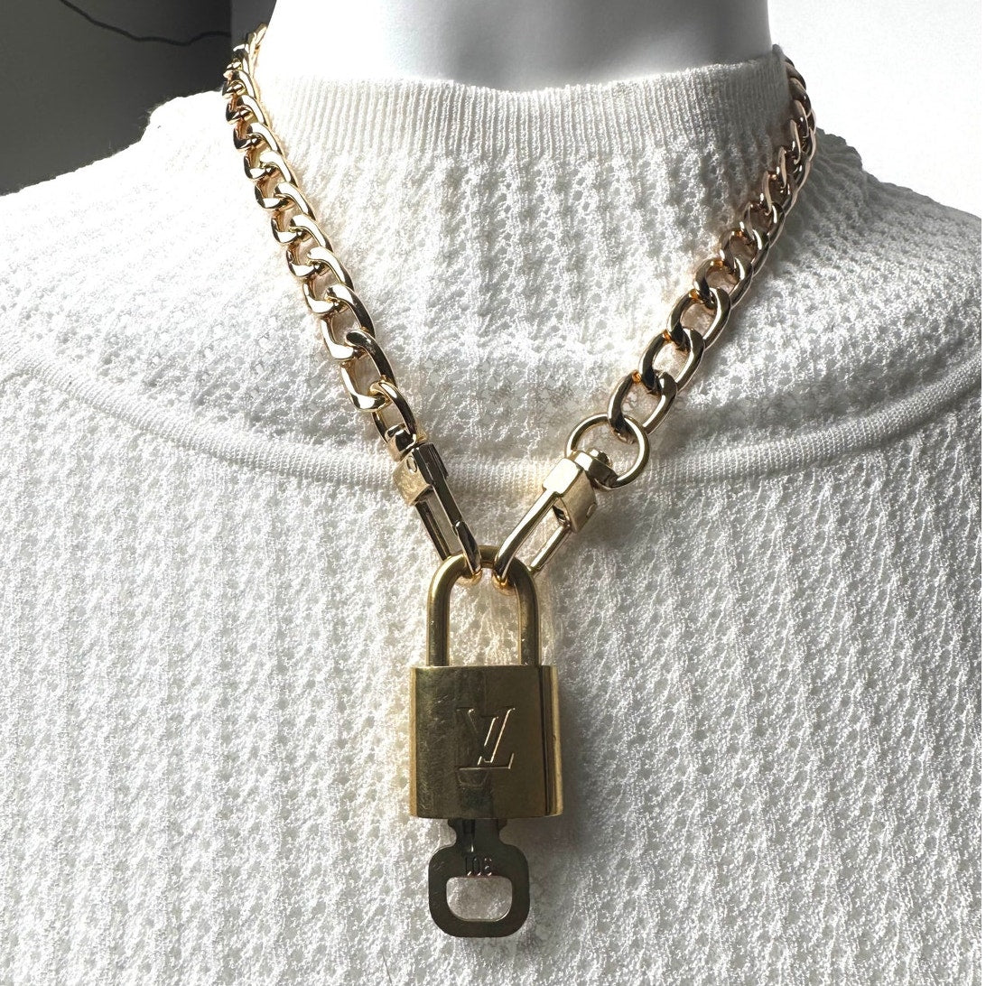 Louis Vuitton LV 301 Lock With Key on Gold Tone Unbranded Necklace