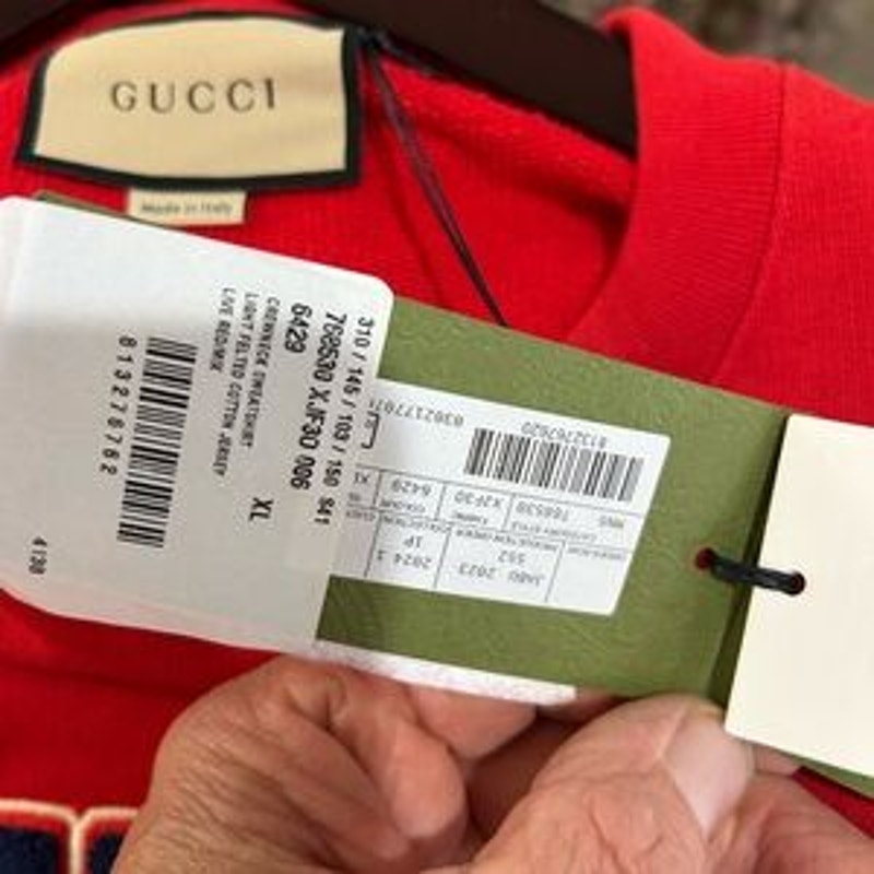 Men's Gucci logo embroidered cotton jersey sweatshirt, size XL made in Italy