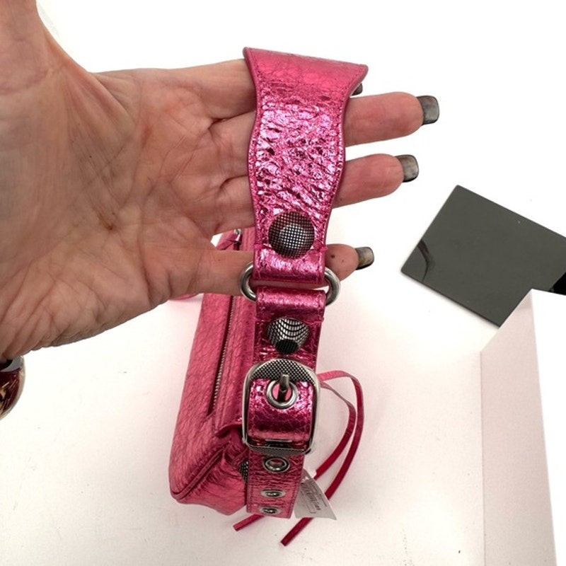 Balenciaga Metallic Agneau Arena Le Cagole Sling Bag XS in Pink. NWT’s & Dusty