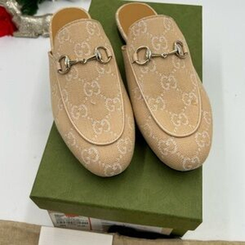 Women's Gucci canvas GG Princetown mules size 37.5 made in Italy