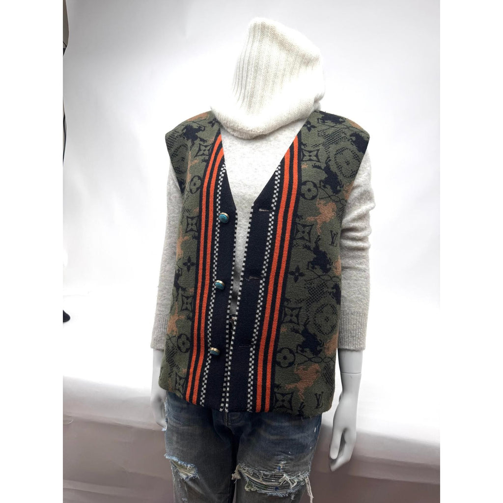 Louis Vuitton Monogram Bull Jacquard Knit Vest Turquoise Buttons XXL