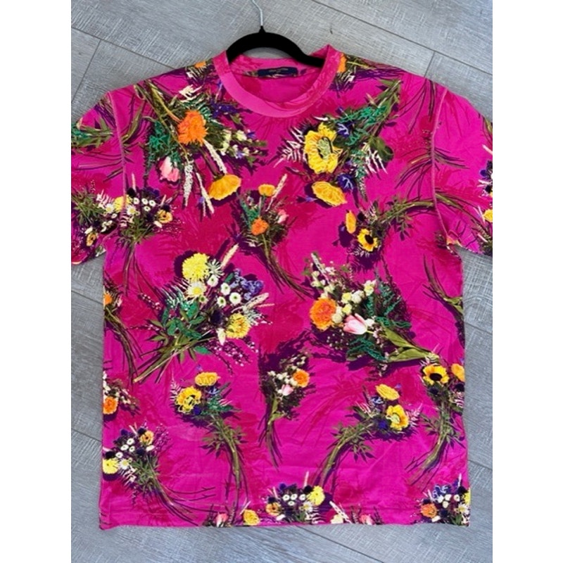 Unisex Louis Vuitton Embroidered Pink Floral T-Shirt Size Large