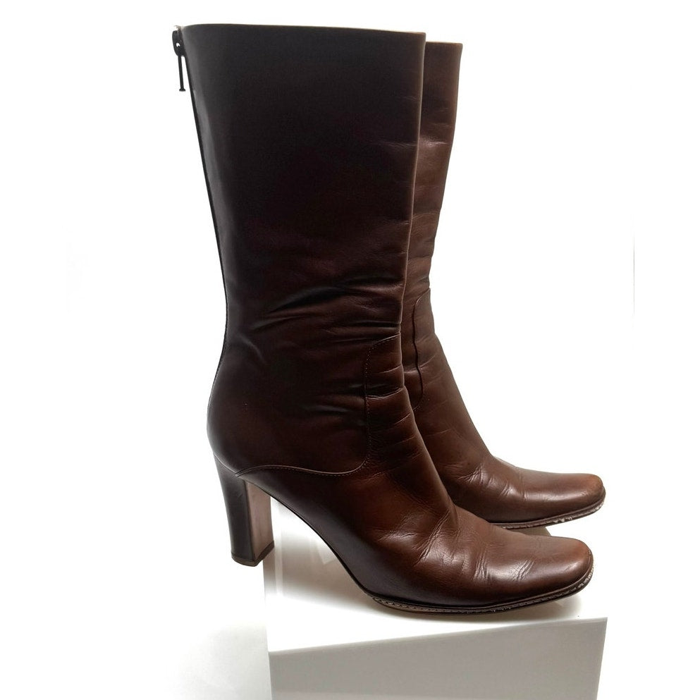 Jil Sander Brown Leather Zip-Up Heel Boots – Size 36 / US 6 – Made in Italy