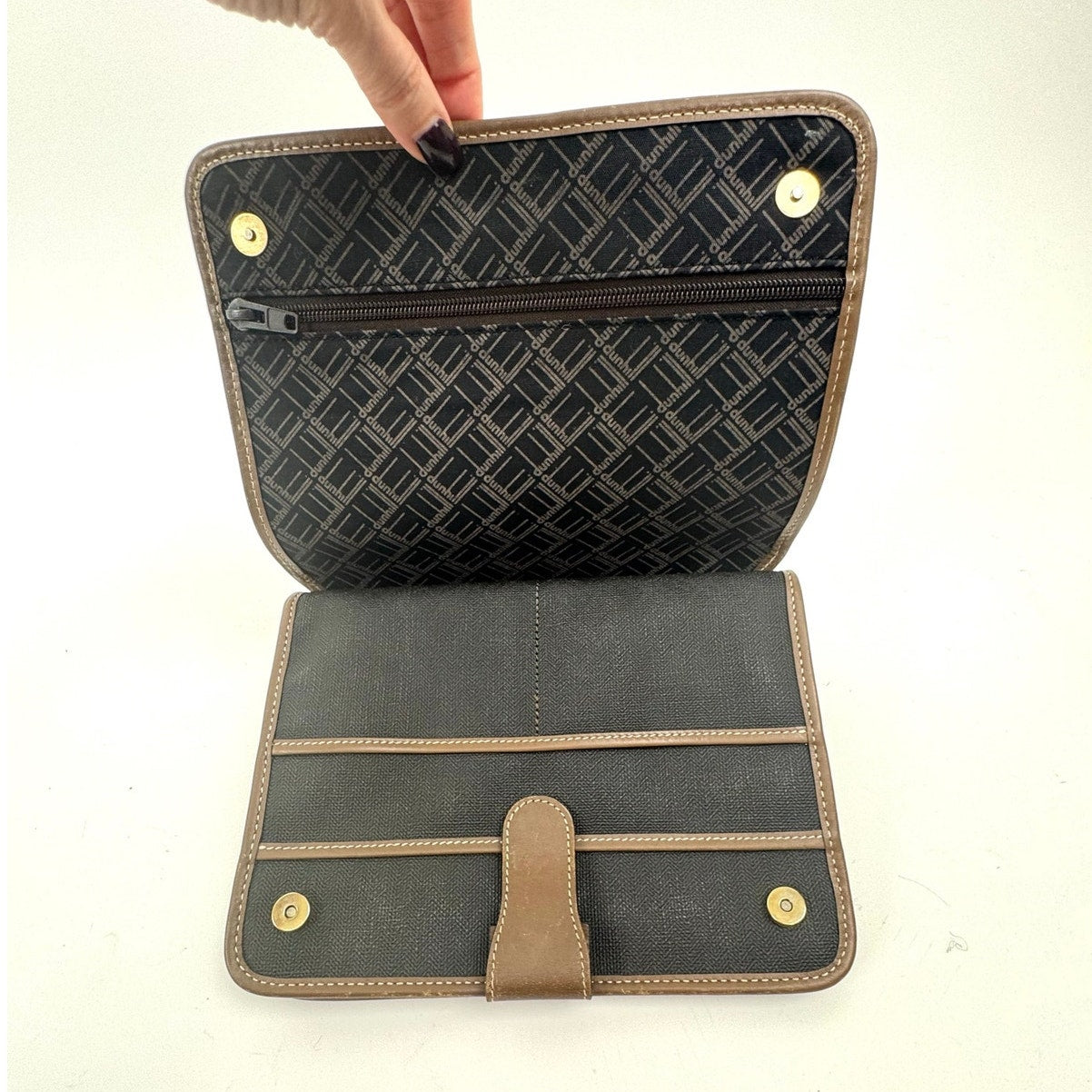 Alfred Dunhill Black & Brown PVC & Leather Clutch / Toiletry Pouch