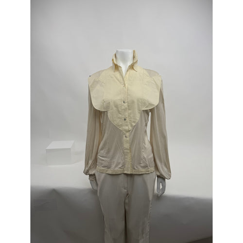 Bora Aksu Cream Ruffle Cotton Long Sleeve Button Front Blouse Size 10
