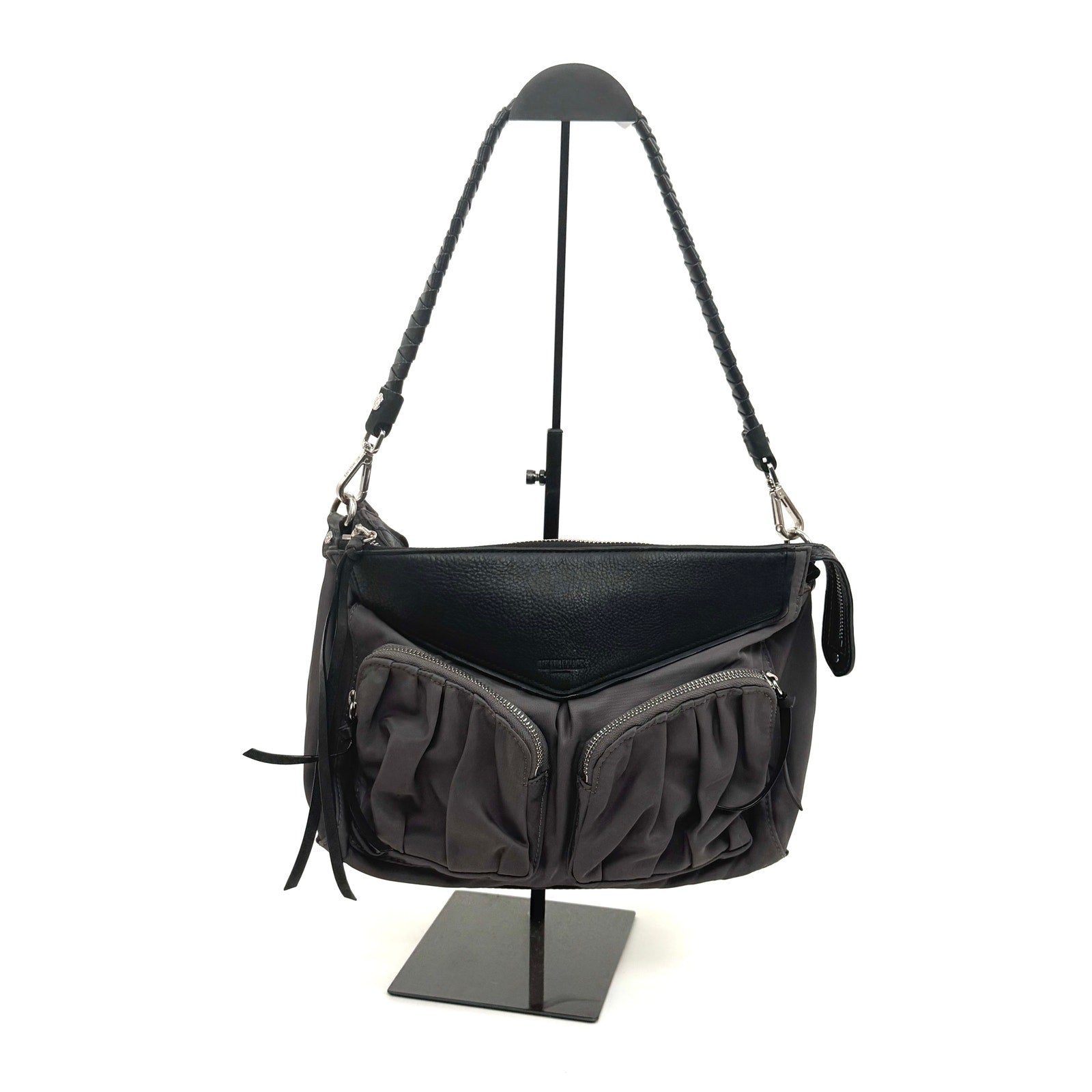 Women's MZ Wallace Gray Bedford Nylon Shoulder Bag With Braided Handle