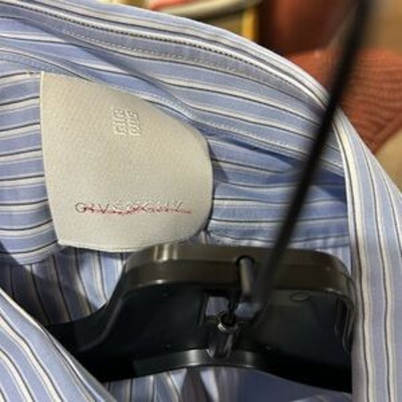 Men's Givenchy crest logo, striped short sleeve cotton Poplin shirt size 43