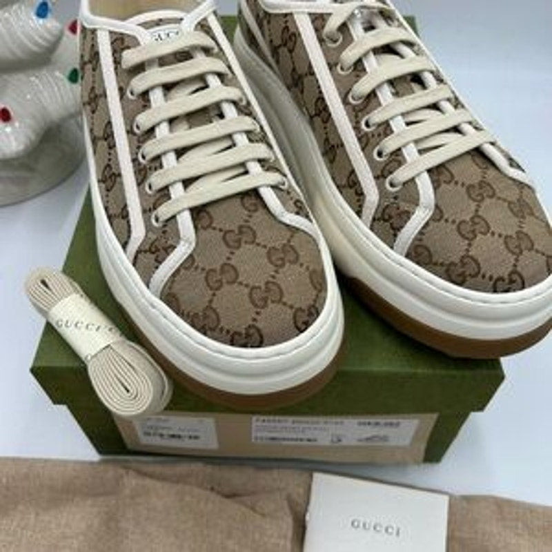 Gucci Brown GG Monogram canvas platform Sneakers size 10.5 made in Italy