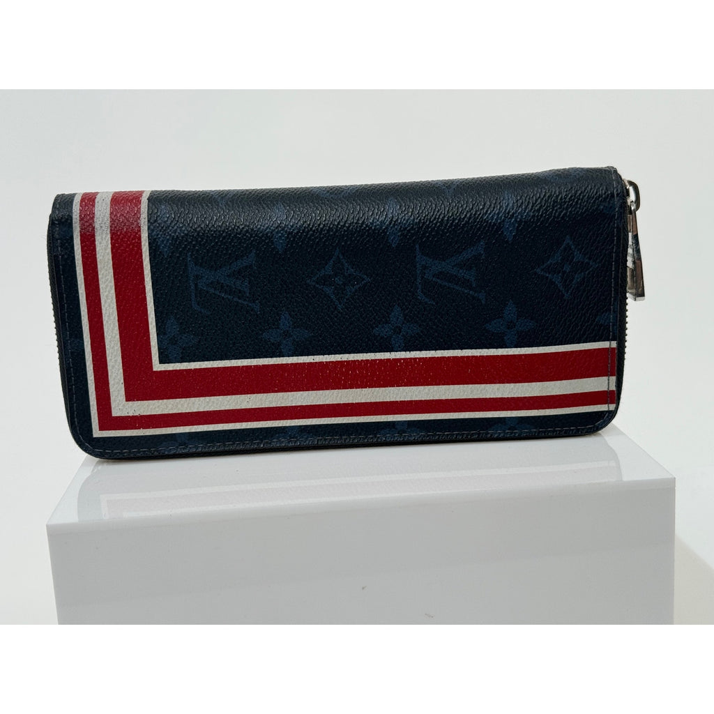 Louis Vuitton Rare Canvas Zippy Vertical Monogram Cobalt Stripe Long Wallet