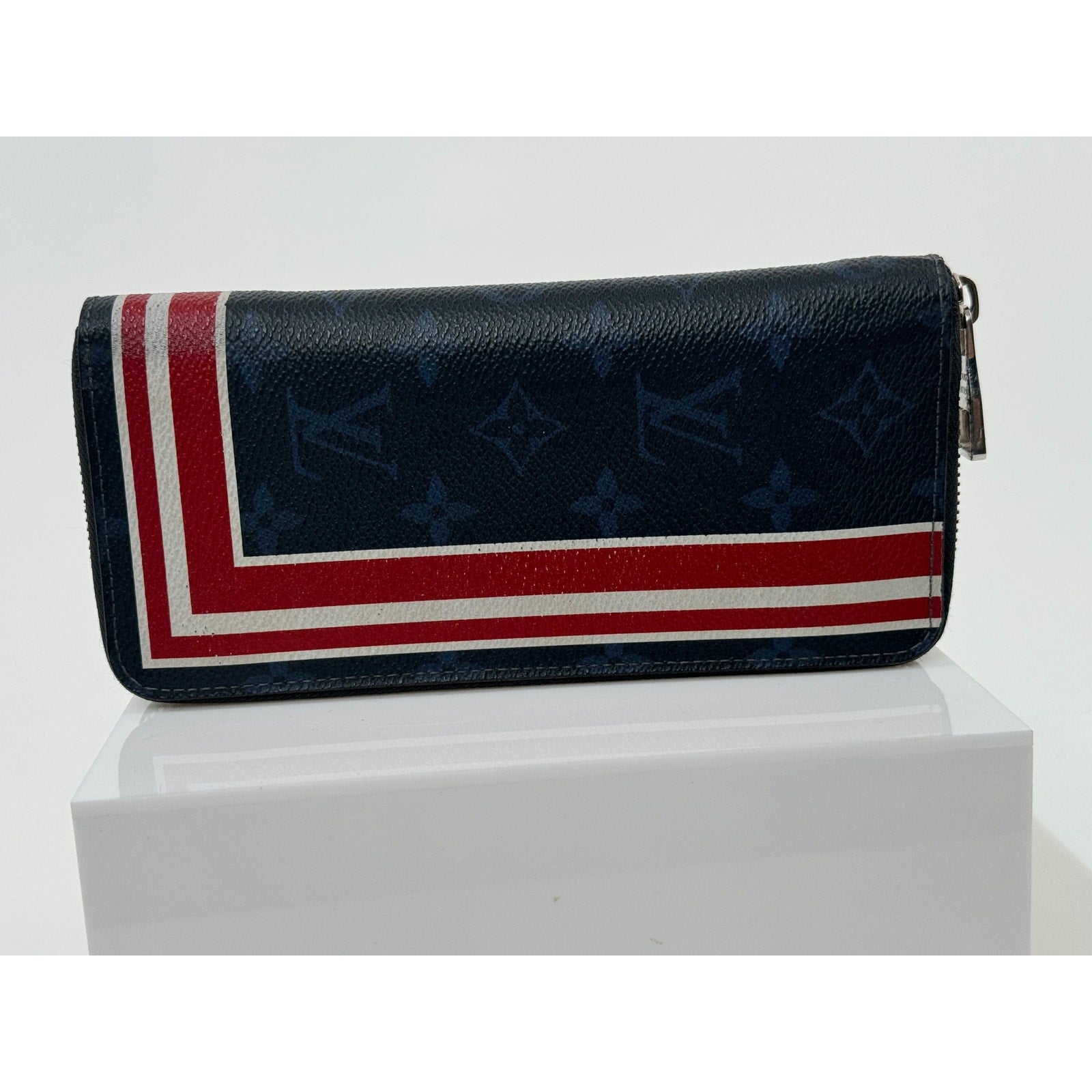 Louis Vuitton Rare Canvas Zippy Vertical Monogram Cobalt Stripe Long Wallet