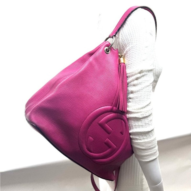 GUCCI Fuchsia Leather Soho w/tassel.Long strap and short strap/ 3 way bag.