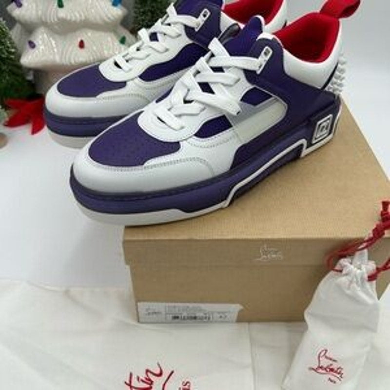 Christian Louboutin ASTROLOUBI low top purple and white leather sneakers size 42
