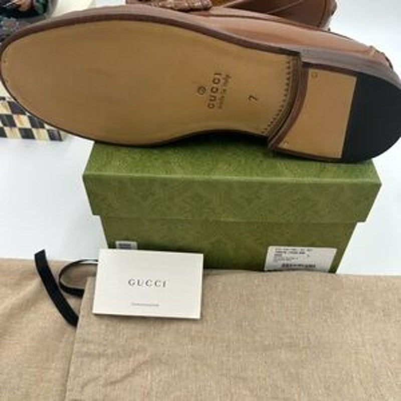 Men's Gucci interlocking G leather loafers size 7 fits eight US made in Italy