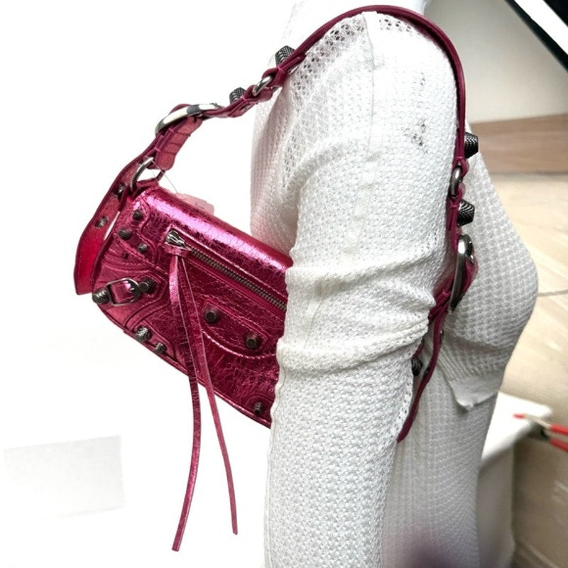 Balenciaga Metallic Agneau Arena Le Cagole Sling Bag XS in Pink. NWT’s & Dusty