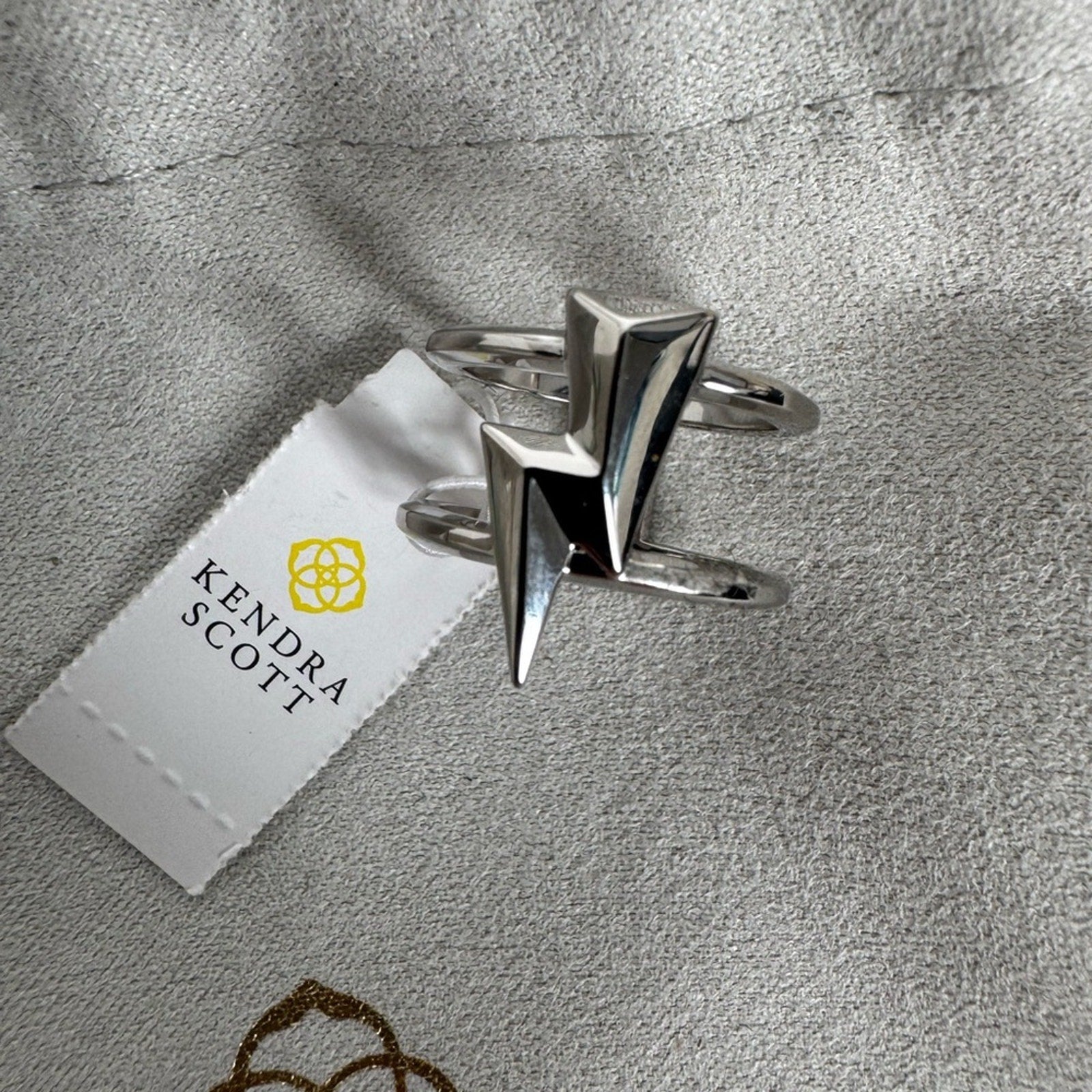 Kendra Scott Silver Ring lightning bolts pattern new with tags in branded dusty