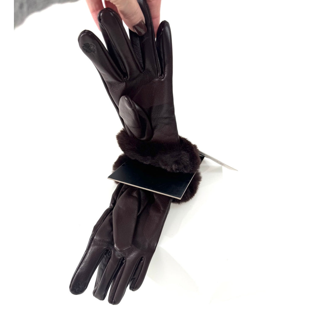 Women's Tahari NWT Brown Leather Gloves With Faux Fur Cuffs