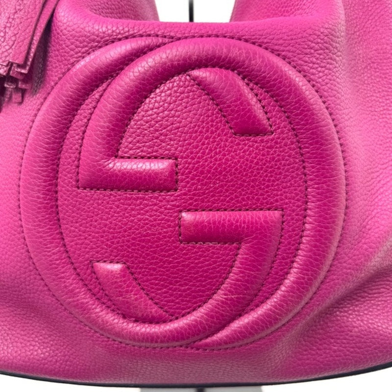 GUCCI Fuchsia Leather Soho w/tassel.Long strap and short strap/ 3 way bag.