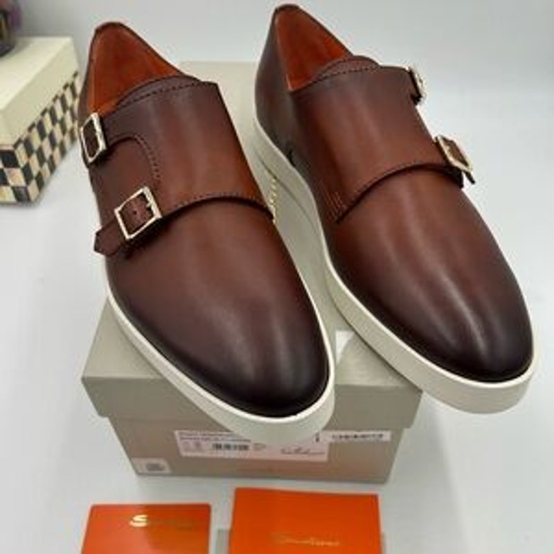 Men's Santoni bankable double Monk strap shoes size 9 US made in Italy