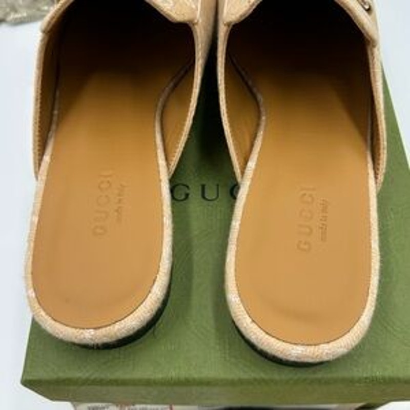 Women's Gucci canvas GG Princetown mules size 37.5 made in Italy