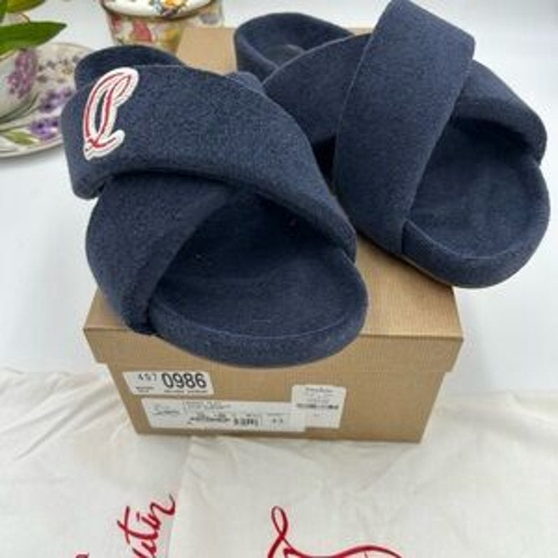 Men's Christian Louboutin BIZZU cross strap Terry cloth slide size 43 made Italy