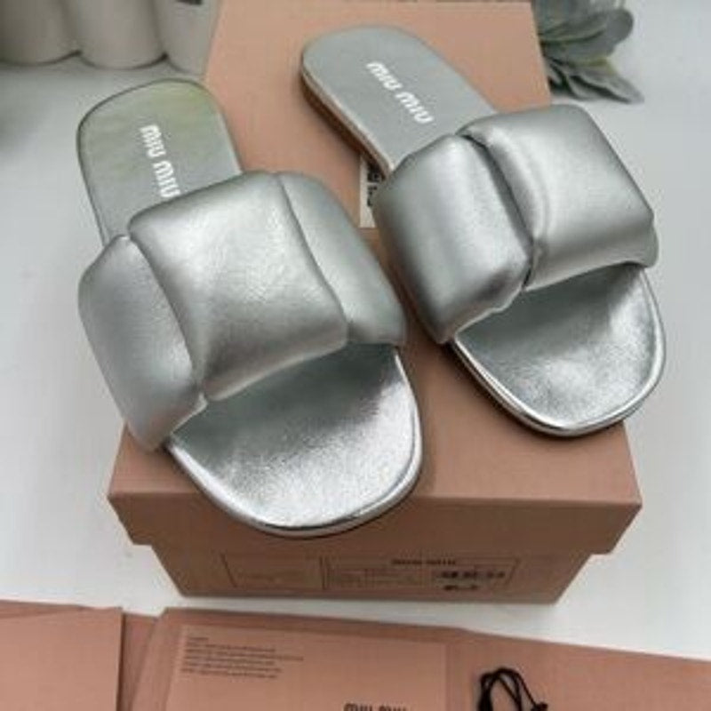 Women's Miu Miu metallic slide sandals size 37 made in Italy