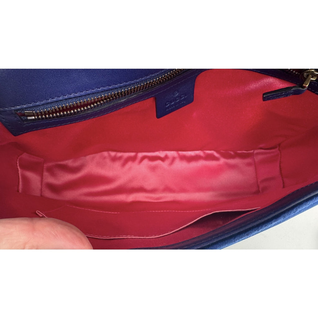 Gucci Medium Marmont Velvet Shoulder Bag - Blue - Antique Gold Hardware