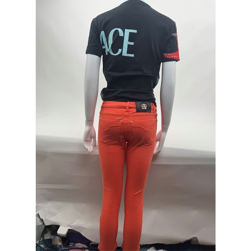 Women's Versace Runway Coral Medusa Motif Denim Jeans Size 25