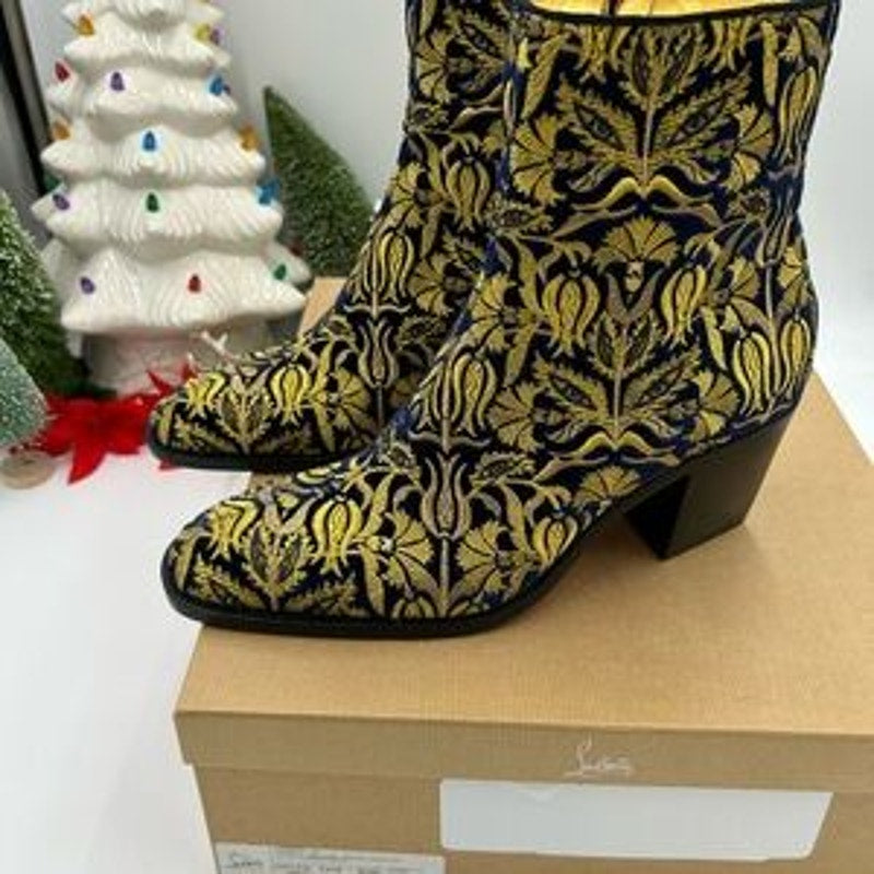 Christian Louboutin Mens LOUBI mystery OMERIC velvet with gold embroidery 42