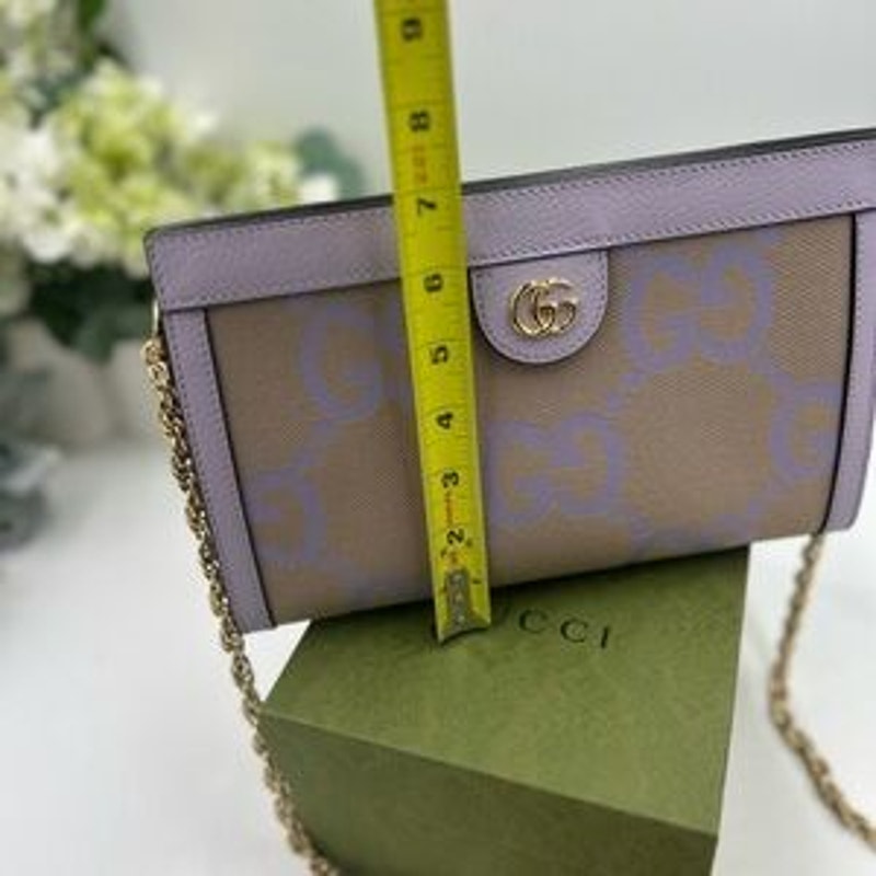 Gucci women's Ophedia jumbo GG canvas, shoulder bag with gold tone chain strap