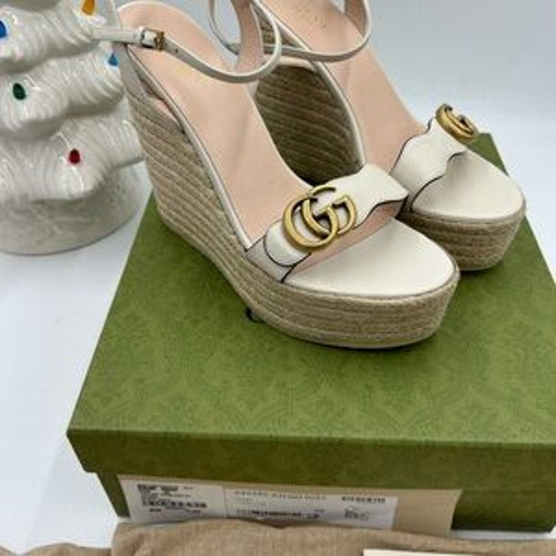 Gucci Women's White Wedge Sandals size 40 made in Italy