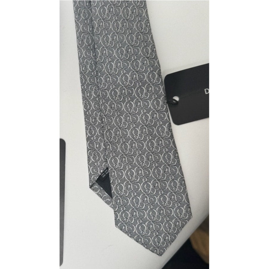Dolce & Gabbana NWT Men’s Silver Patterned Silk Tie Made in Italy
